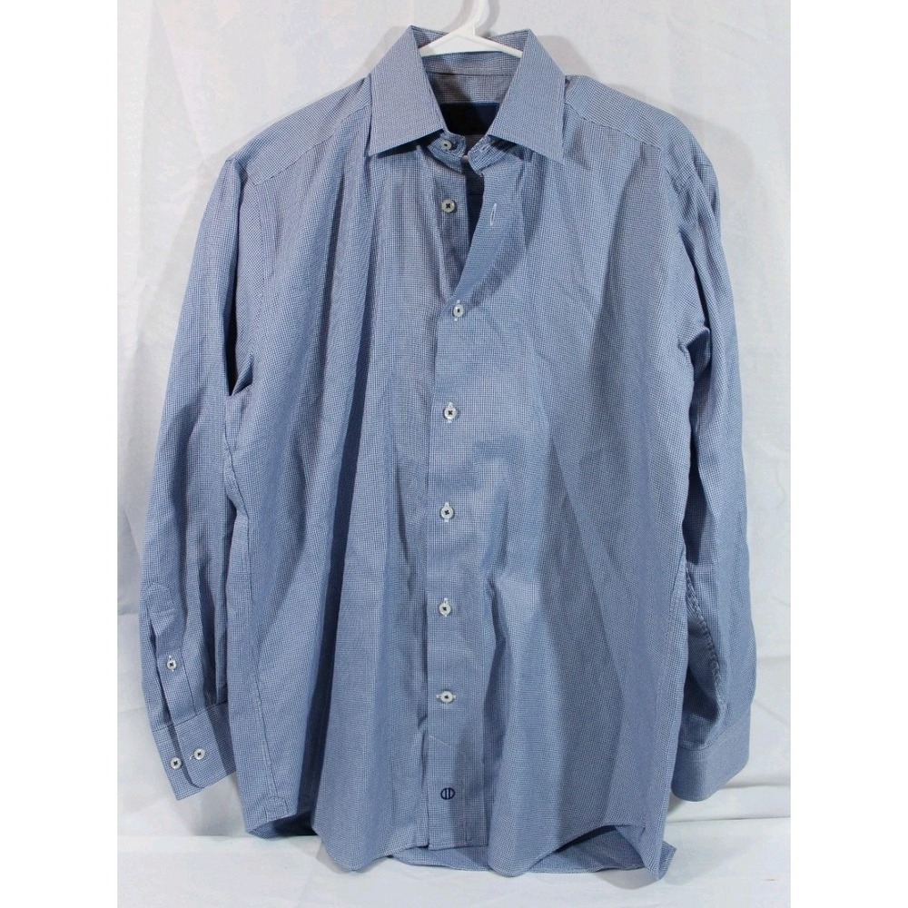 David Donahue Mens 15.5 - 32 | 33 Blue Patterned Long Sleeve Dress Shirt Cotton